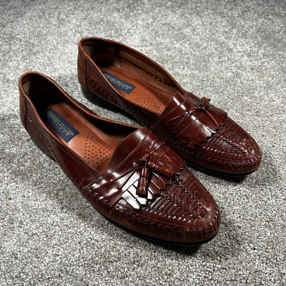 Giorgio Brutini Le Glove Men 13 D Brown Leather Woven Kiltie Tassel Loafers Epic